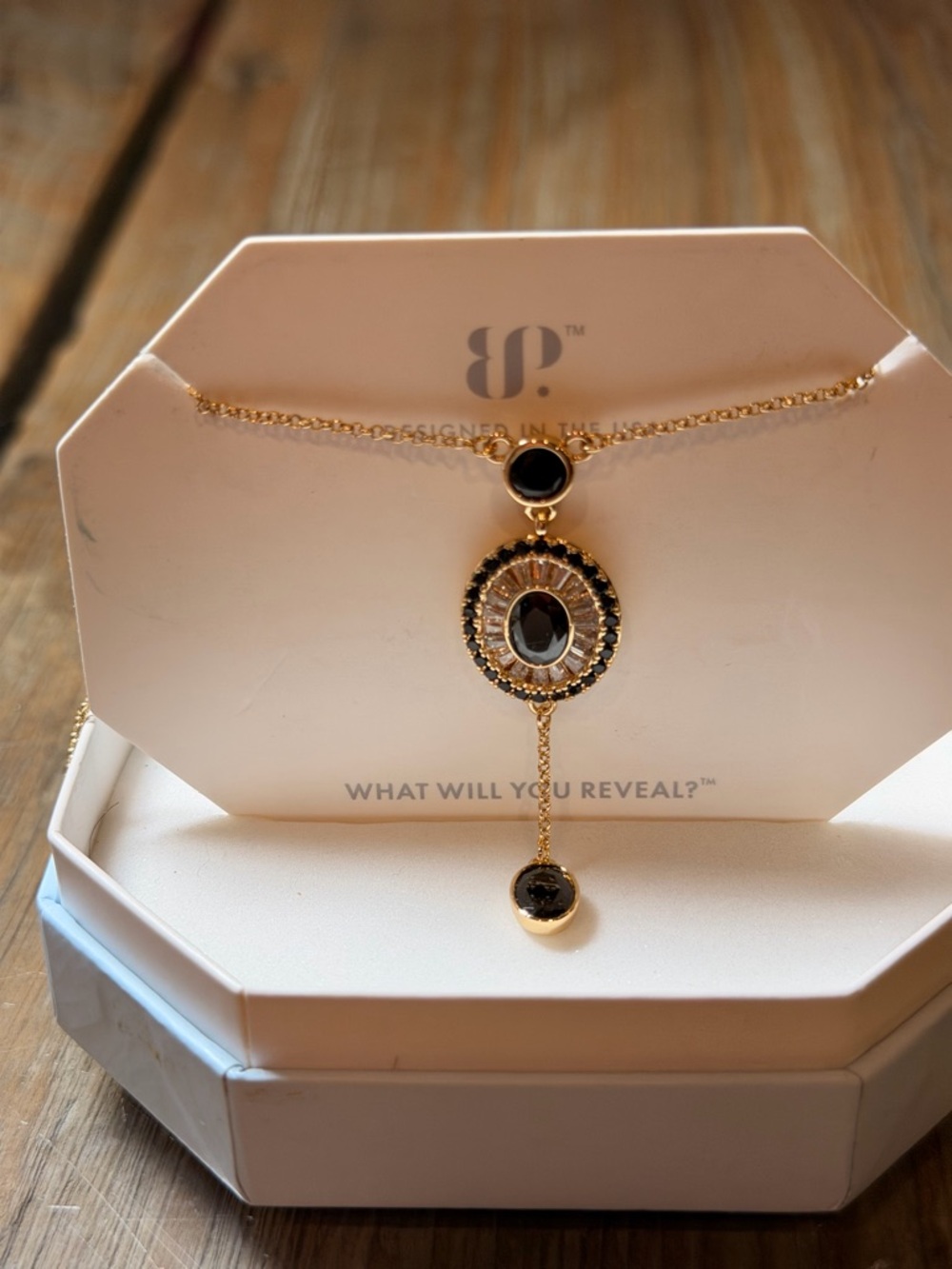 Bomb Party! Gold-Tone Necklace with Black Stone Oval Pendant by BP. - Picture 4 of 5